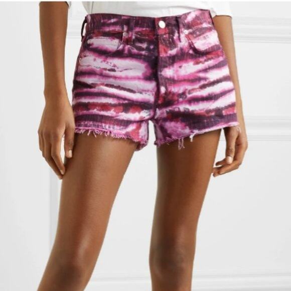 AGOLDE Parker Cutoff Raw hem high waist Tie-Dye Denim Shorts in Envision - Picture 1 of 10